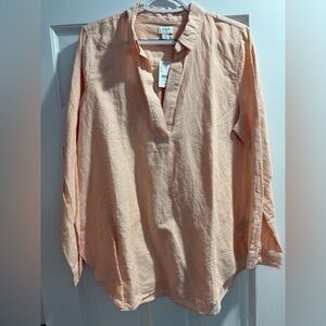 J.CREW Women's Linen Popover Blouse, Orange/White Stripe, Sz M, NWT